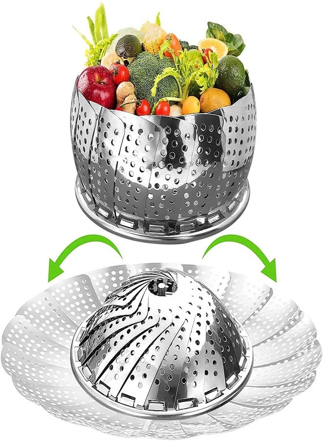 Moxtiza 27 cm Folding Stainless Steel Steamer Basket | Expandable Mesh Vegetable & Fruit Steamer Insert for Cooking, Healthy Food Steam, Kitchen Cookware & Utensils - Image 1